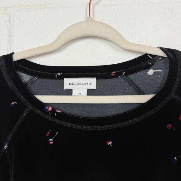 Liz Claiborne Velvet Top Black Floral Stretch Relaxed Party Office Dressy XXL - Picture 2 of 12